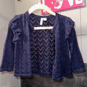 Janie and Jack Ruffle Pointelle Cardigan - navy - 6-12m